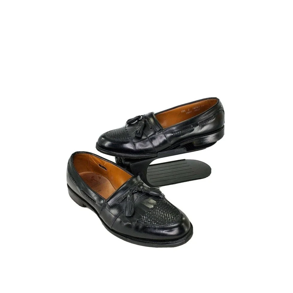 Allen Edmonds Mens Shoes Cody Black Leather Loafer Tassels Weaved Size 10.5C